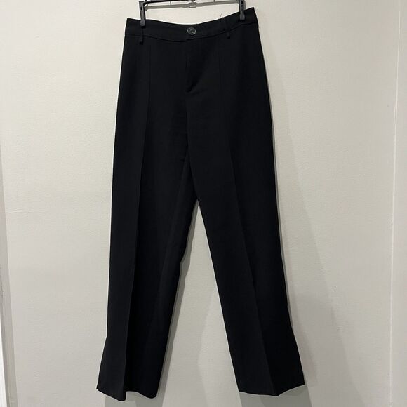 MNG Mango Wide Leg Dress Pants Women’s 6 Black Center Seam Slit Office - Picture 1 of 7